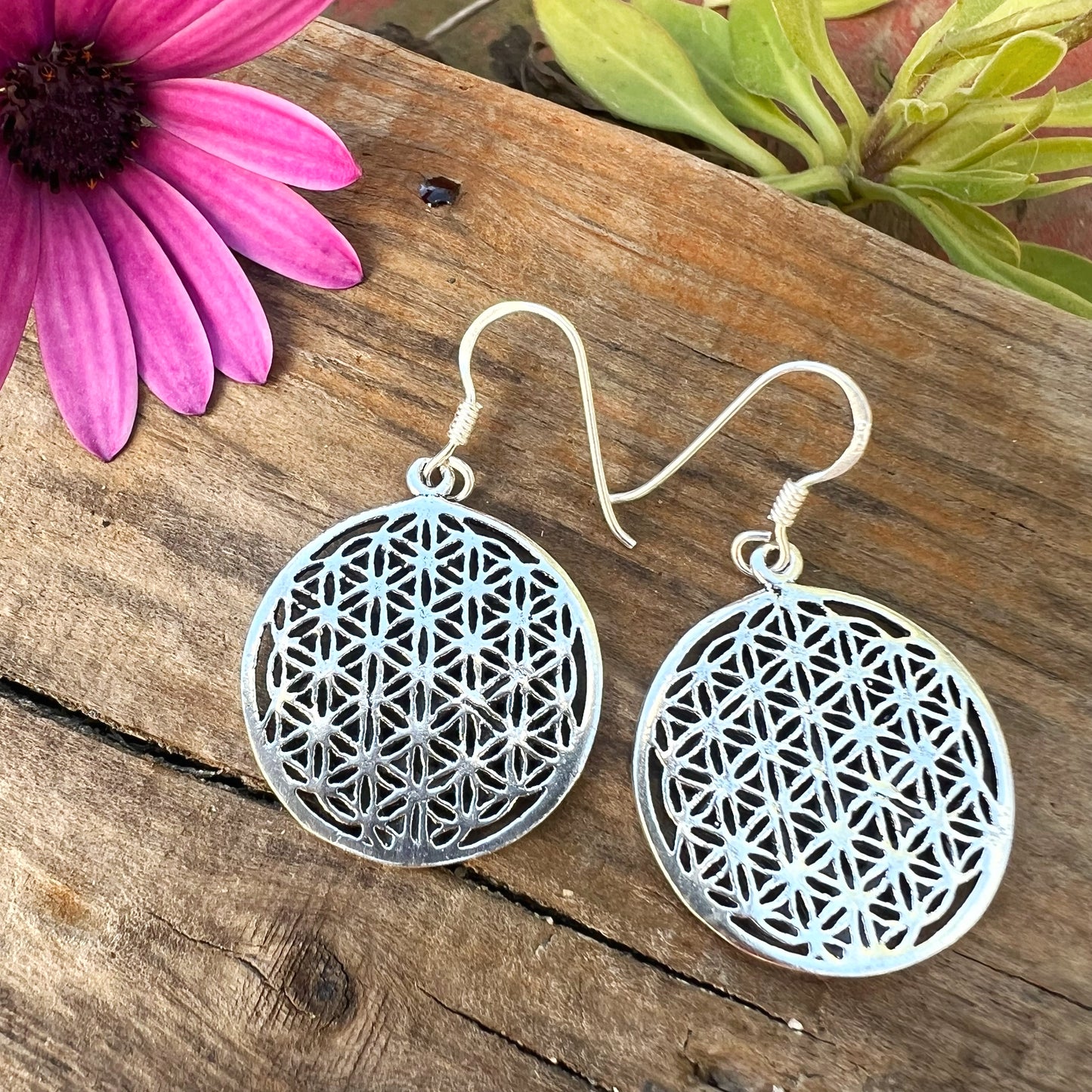 Aretes de Plata Colgantes | Flor de la Vida