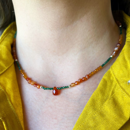 Collar "Prosperidad y Abundancia" | Cornalina, Citrino y Aventurina Verde | Plata 925