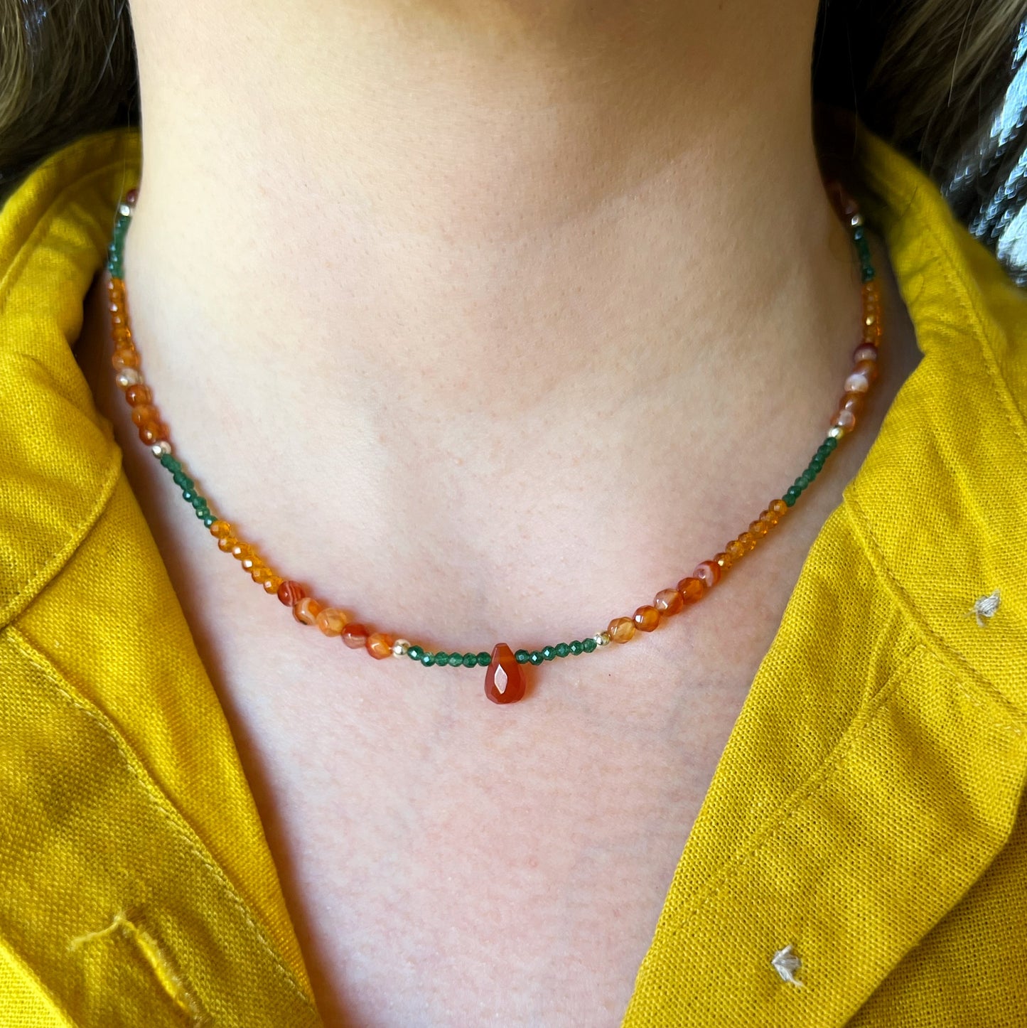 Collar "Prosperidad y Abundancia" | Cornalina, Citrino y Aventurina Verde | Plata 925