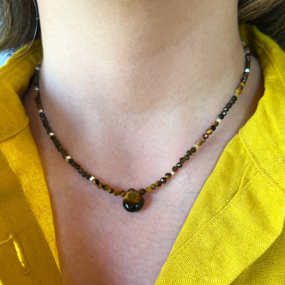 Collar " Protección Energética" | Ojo de Tigre, Obsidiana Dorada y Hematita | Plata 925