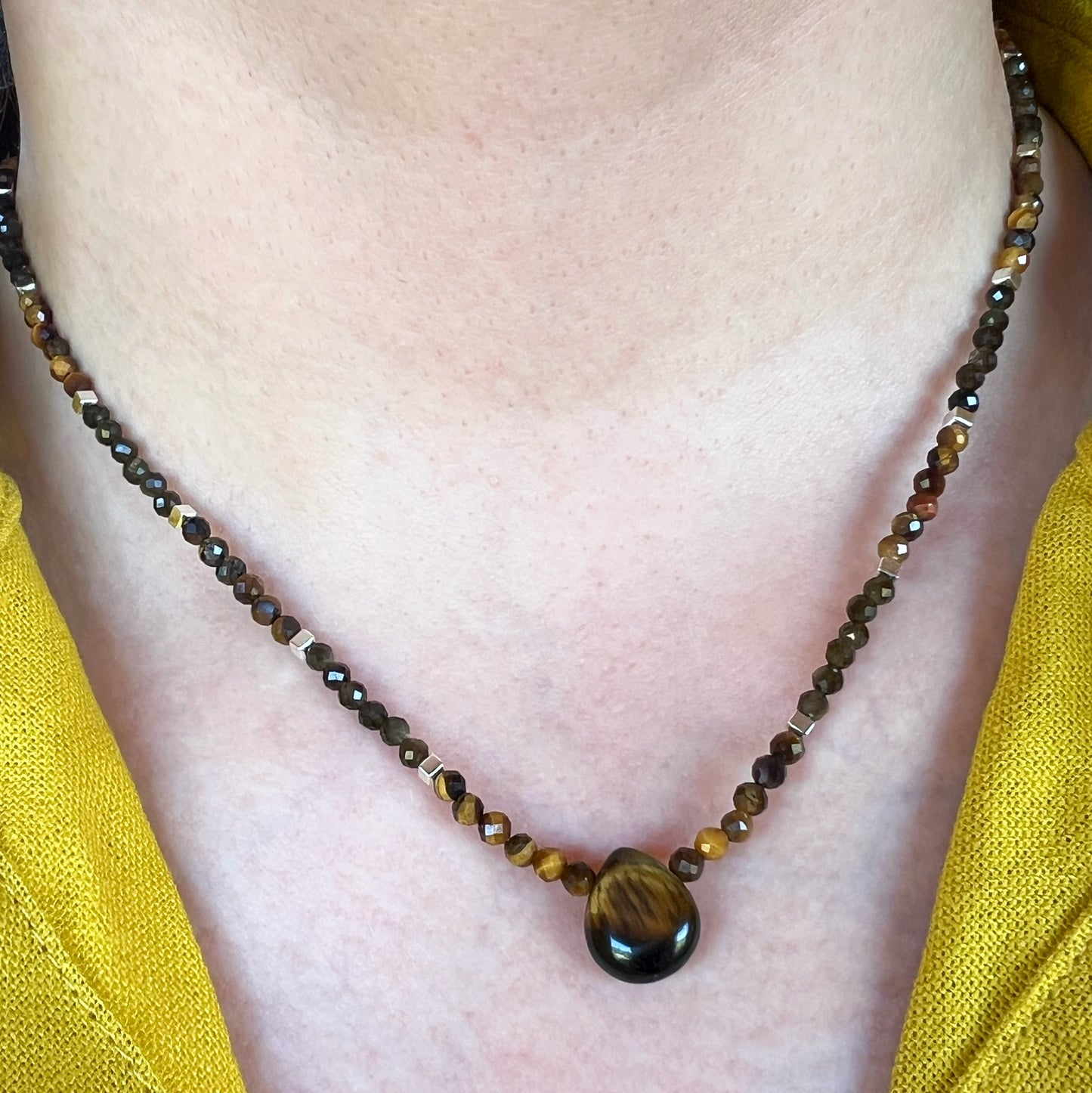 Collar " Protección Energética" | Ojo de Tigre, Obsidiana Dorada y Hematita | Plata 925