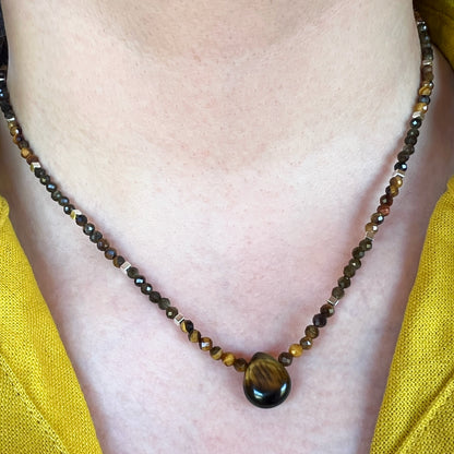 Collar " Protección Energética" | Ojo de Tigre, Obsidiana Dorada y Hematita | Plata 925