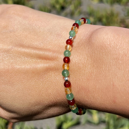Pulsera Elasticada "Prosperidad y Abundancia" | Cornalina, Citrino y Aventurina Verde | Plata 925