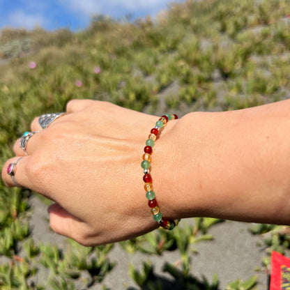 Pulsera Elasticada "Prosperidad y Abundancia" | Cornalina, Citrino y Aventurina Verde | Plata 925