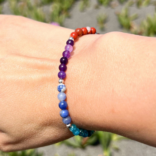 PULSERA ELASTICADA 7 CHAKRAS "ESCUDO PROTECTOR" | Piedras Naturales | Plata 925