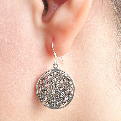 Aretes de Plata Colgantes | Flor de la Vida