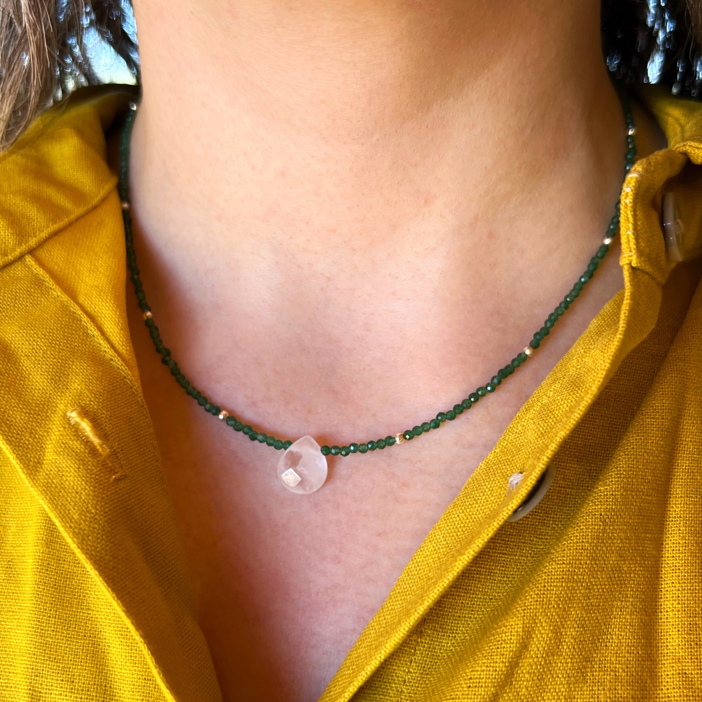 Collar "Buena Suerte y Oportunidades" | Aventurina Verde y Cuarzo Cristal | Plata 925