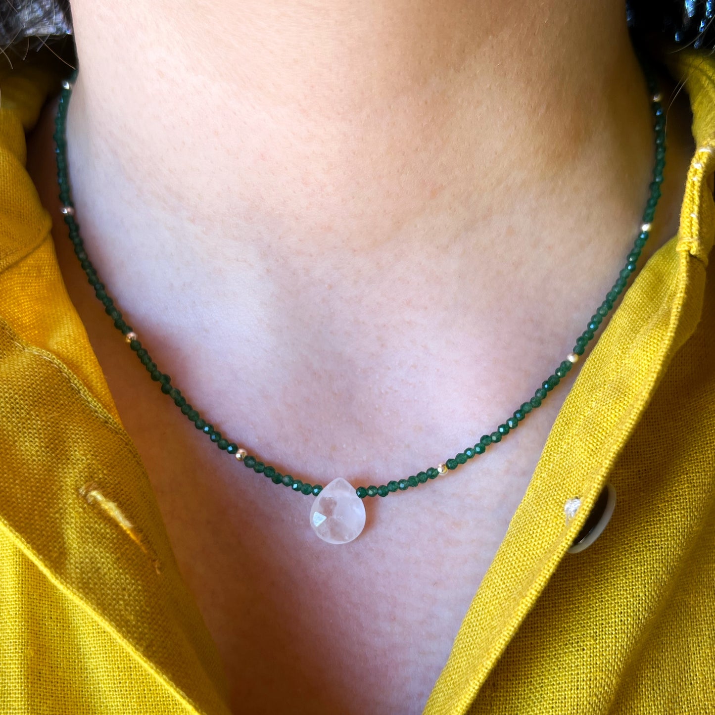 Collar "Buena Suerte y Oportunidades" | Aventurina Verde y Cuarzo Cristal | Plata 925