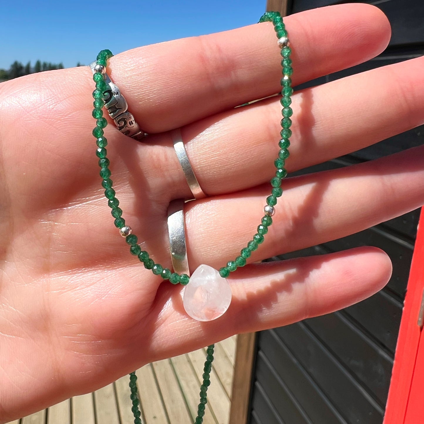 Collar "Buena Suerte y Oportunidades" | Aventurina Verde y Cuarzo Cristal | Plata 925