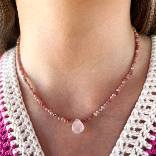 Colla "Amor propio"| Rodocrosita y cuarzo rosa | Plata 925