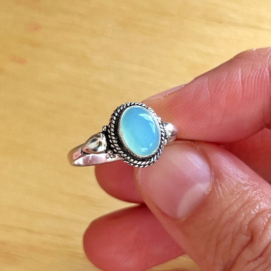 Anillo Calcedonia Azul KANTI | "Suavidad Emocional" | Plata 925