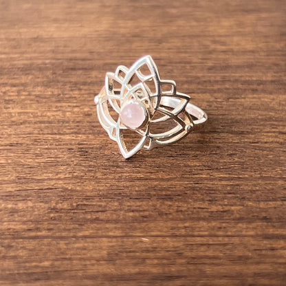 Anillo Plata & Cuarzo Rosa PADMA